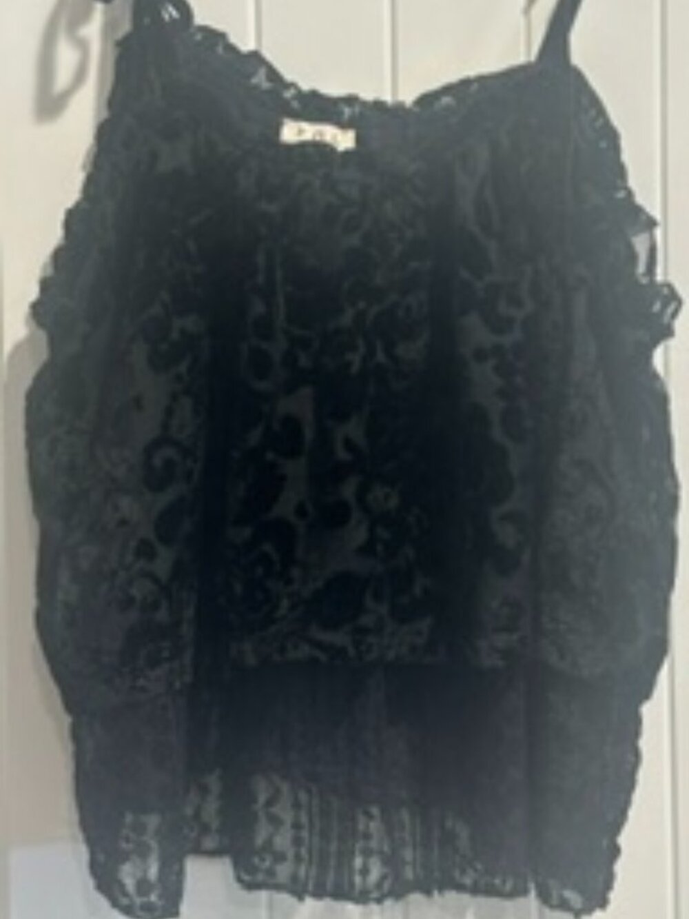 NWOT POL Black Velvet Burnout Tiered Lace Baby Doll Cami Tie Straps size- MEDIUM